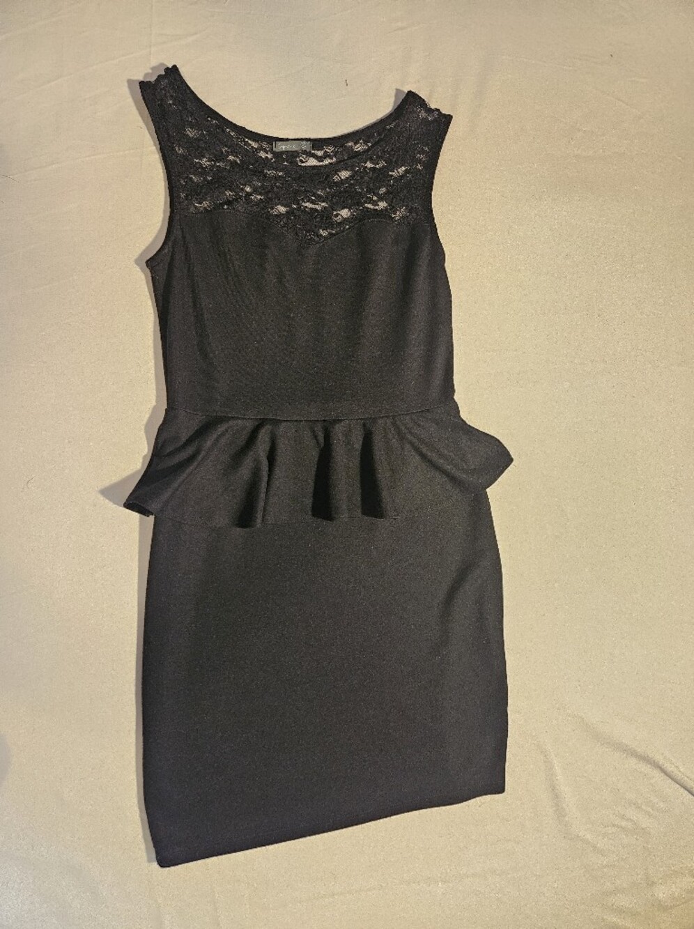 Black Peplum Lace Detail Dress
